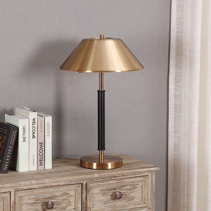 Modern Mid-Century Iron Round Drum 2-Light Table Lamp For Study