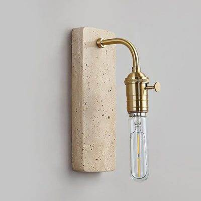 Contemporary Retro Travertine Brass Round 1-Light Wall Sconce Lamp For Bedroom