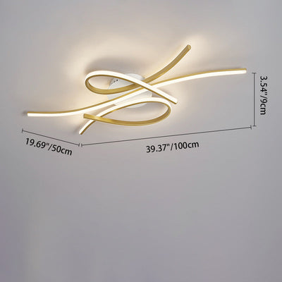 Contemporary Creative Curved Aluminum Strip Silicone LED Flush Mount Ceiling Light For Living Room