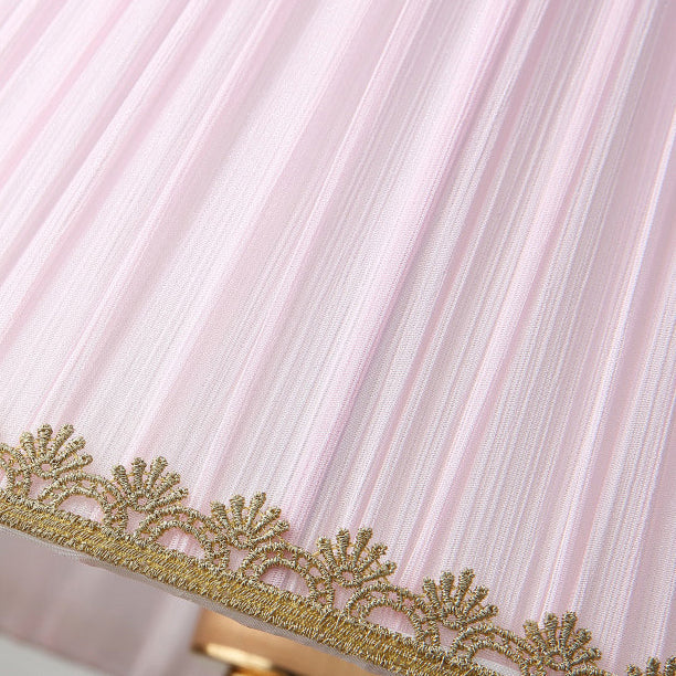 Traditional European Pleated Fabric Shade Ceramic Column Base 1-Light Table Lamp For Bedroom