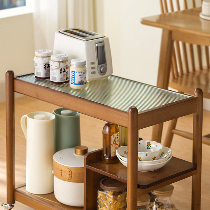 Modern Simplicity Rectangular Glass Top Wood Frame Side Table 2-Tier For Living Room