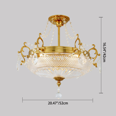 Modern Luxury Round Copper Crystal 3-Light Semi-Flush Mount Ceiling Light For Living Room