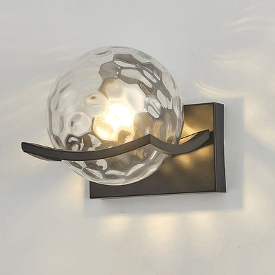 Modern Simplicity Iron Water Pattern Glass Ball Shade 1-Light Wall Sconce Lamp For Bedroom