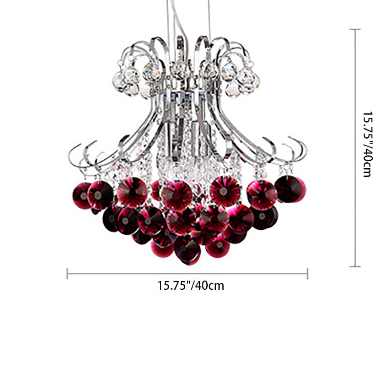 Modern Luxury Grape Crystal Ball Silver Finish Frame 4-Light Chandelier For Living Room