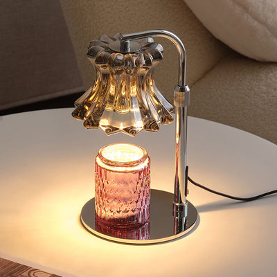 Modern Minimalist Floral Round Base Iron Glass 1-Light Aromatherapy Melting Wax Table Lamp For Bedroom