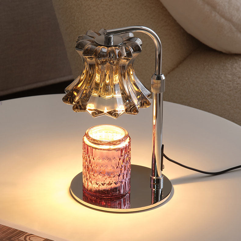 Modern Minimalist Floral Round Base Iron Glass 1-Light Aromatherapy Melting Wax Table Lamp For Bedroom