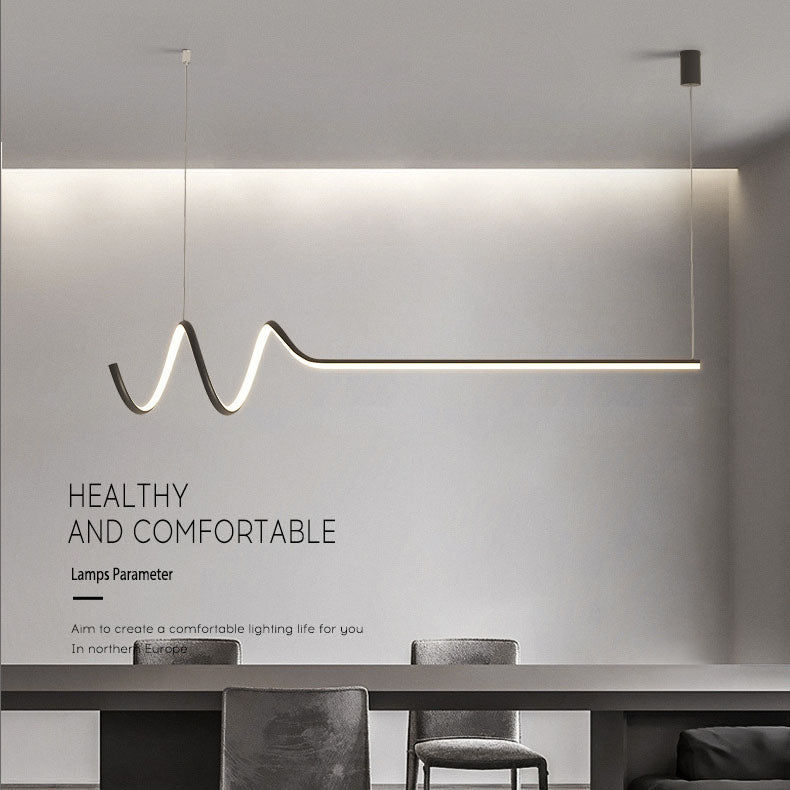 Modern Minimalist Aluminum Spiral Long Strip LED Island Light Chandelier For Dining Room