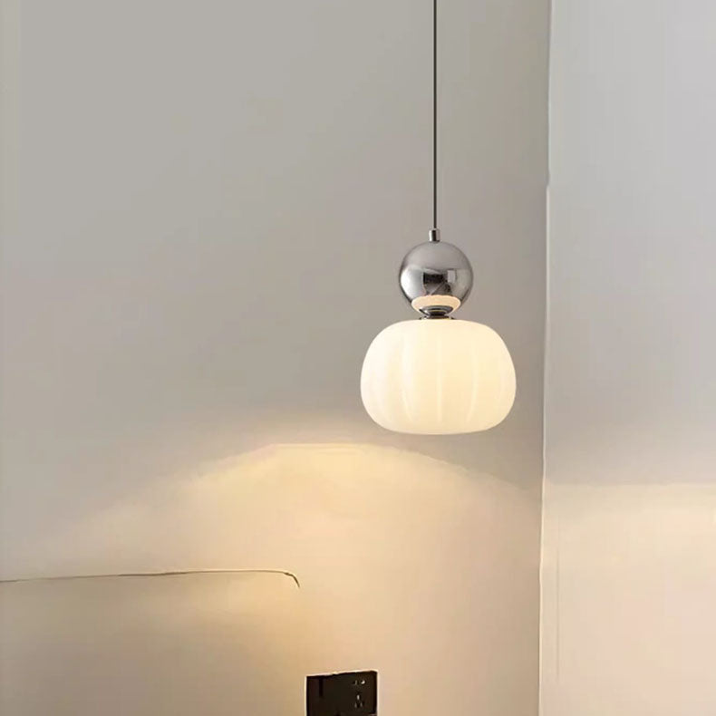 Modern Minimalist Round Ball Pumpkin Iron Rolled Plastic 1-Light Pendant Light For Bedroom