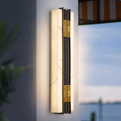 Traditional Chinese Rectangular Cloud Stainless Steel Faux Marble LED Wall Sconce Lamp For Garden