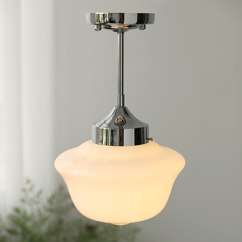 Contemporary Simplicity Iron Glass Egg Tart Shape 1-Light Pendant Light For Living Room