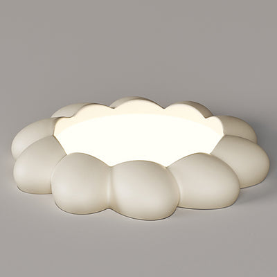 Modern Minimalist Cream Round Flower Resin Acrylic LED Flush Mount Ceiling Light For Bedroom