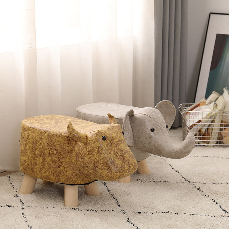 Contemporary Creative Fabric Elephant Shape Wood Legs Low Stool For Living Room