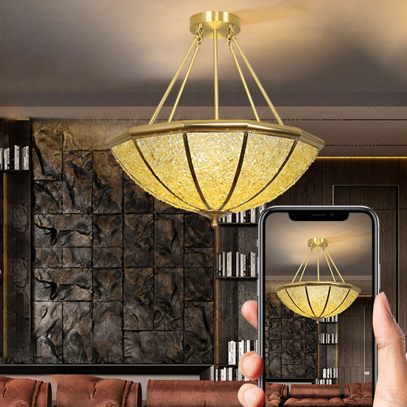 Modern Luxury Copper Frame Crystal Round Shade 5-Light Chandelier For Living Room