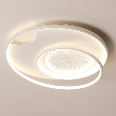 Modern Minimalist Round Circle Moon Aluminium Resin Silicone LED Flush Mount Ceiling Light For Bedroom