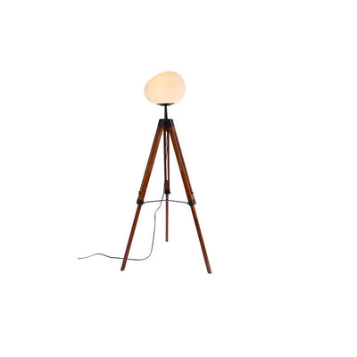 Contemporary Retro PE Round Shade Adjustable Wood Tripod Stand 1-Light Standing Floor Lamp For Bedroom