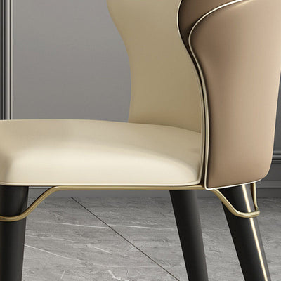 Contemporary Luxury Leather Wood Legs Stainless Steel Decor Dining Chair Backrest For Dining Room