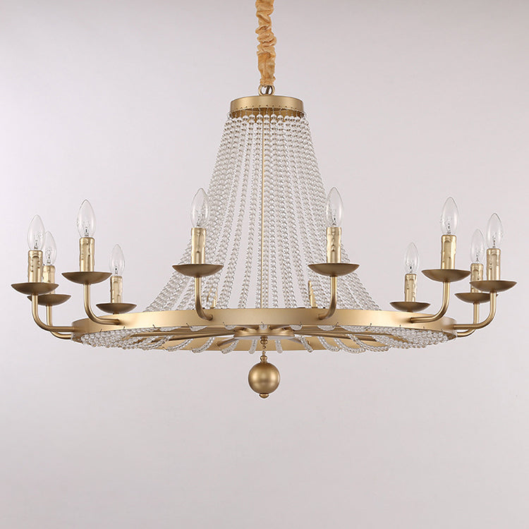 Contemporary Luxury Iron Round Frame Candelabra Crystal Bead 6/8/10/12-Light Chandelier For Living Room