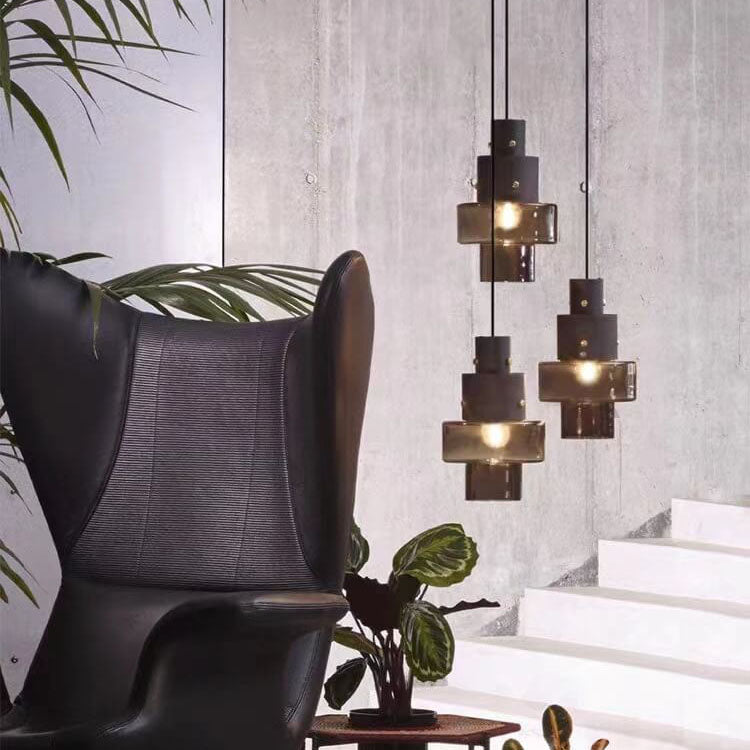 Nordic Minimalist Glass Barrel Shape Smoke Gray 1-Light Pendant Light