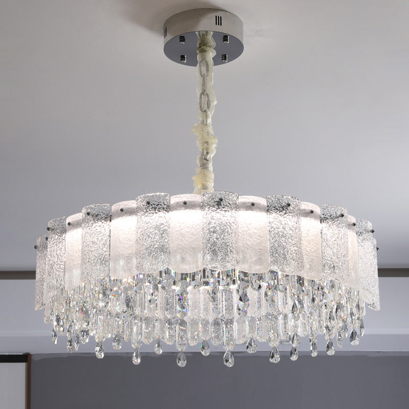 Traditional French Round Ripple Metal Crystal Glass LED Chandeliers For Living Room