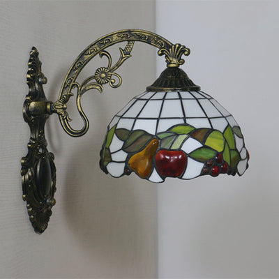 Traditionelle Tiffany Dome Petal Hardware Buntglas 1-Licht Wandleuchte Lampe für Wohnzimmer 