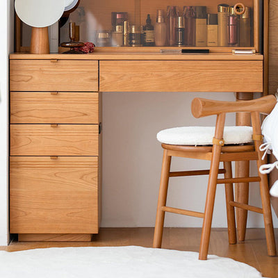 Tabouret de coiffeuse rond en bois et laine d'agneau de simplicité moderne avec dossier et repose-pieds pour chambre 