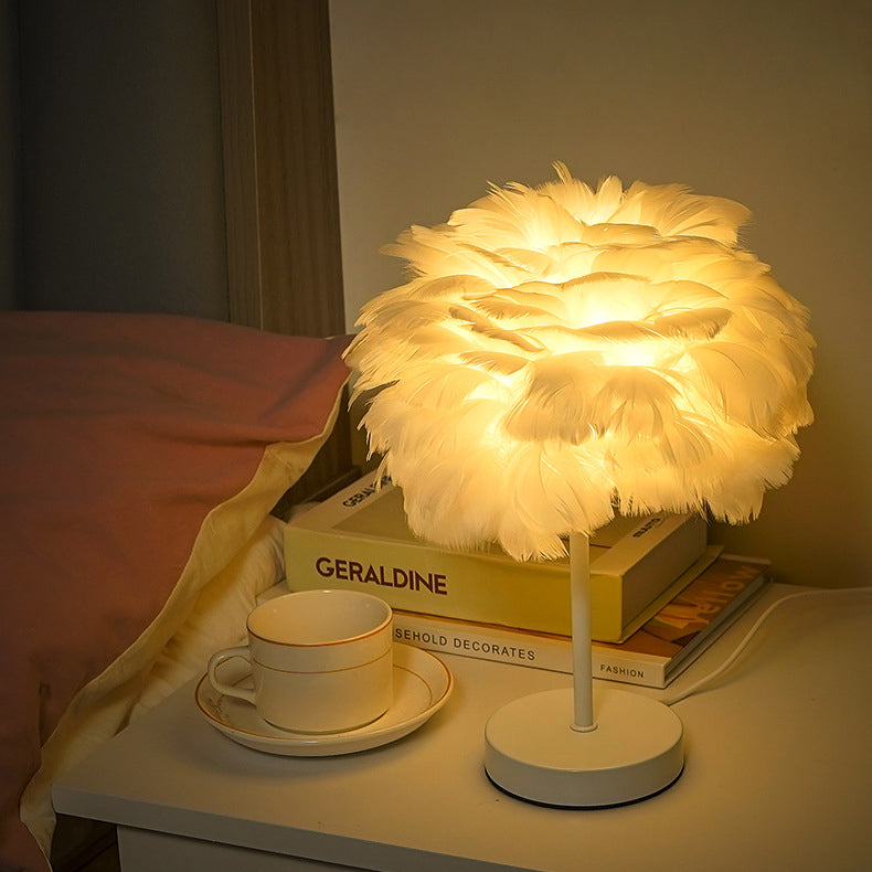 Contemporary Creative Feather USB LED Table Lamp For Bedroom