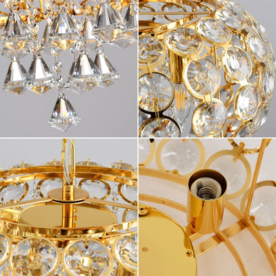 Traditional Luxury Round Iron Crystal 4-Light Chandelier For Living Room