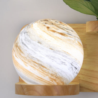 Modern Minimalist Creative Oak Glass Planet 1-Light Wall Sconce Lamp