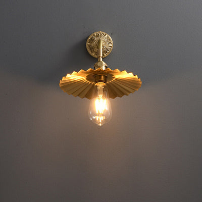 Traditional Vintage All Copper Round Pleats 1-Light Wall Sconce Lamp For Living Room