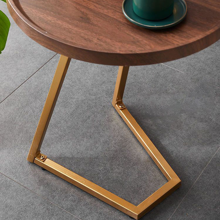 Modern Minimalist Imitation Walnut Grain Round Tray Top End Table For Living Room