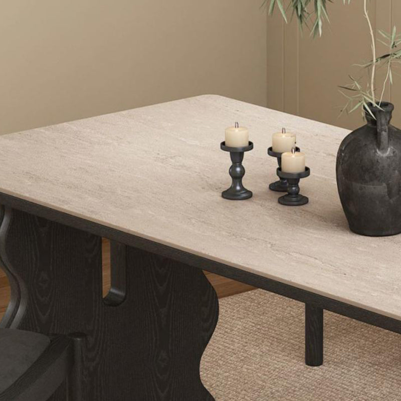 Contemporary Retro Rectangular Wave Wood Slate Dining Table For 4/6 Seats