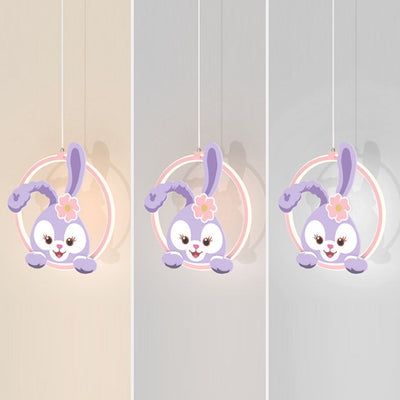 Contemporary Creative Kids Iron Aluminum Acrylic Circle StellaLou Rabbit LED Pendant Light For Bedroom