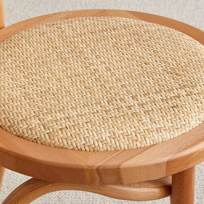 Contemporary Scandinavian Round Rattan Wood Vanity Stool Backrest Armless For Bedroom