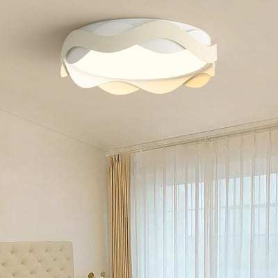 Contemporary Creative Cream Waves Round Acrylic Iron LED Flush Mount Ceiling Light For Living Room