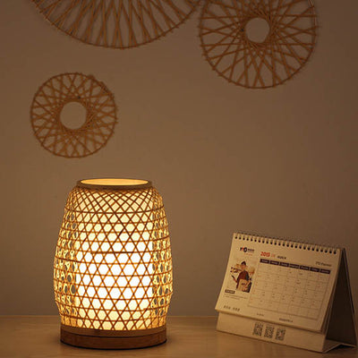 Traditional Rustic Bamboo Cage Shape 1-Light Table Lamp For Bedroom