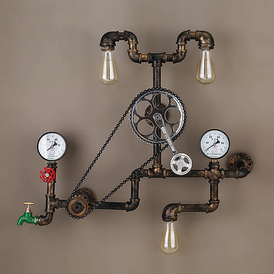 Contemporary Industrial Iron Plumbing Gear 3-Light Wall Sconce Lamp For Living Room