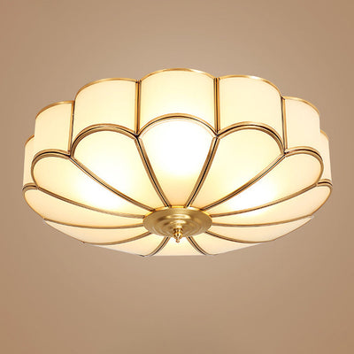 Contemporary Luxury Flower Copper Glass 3/4/6 Light Flush Mount Ceiling Light For Living Room