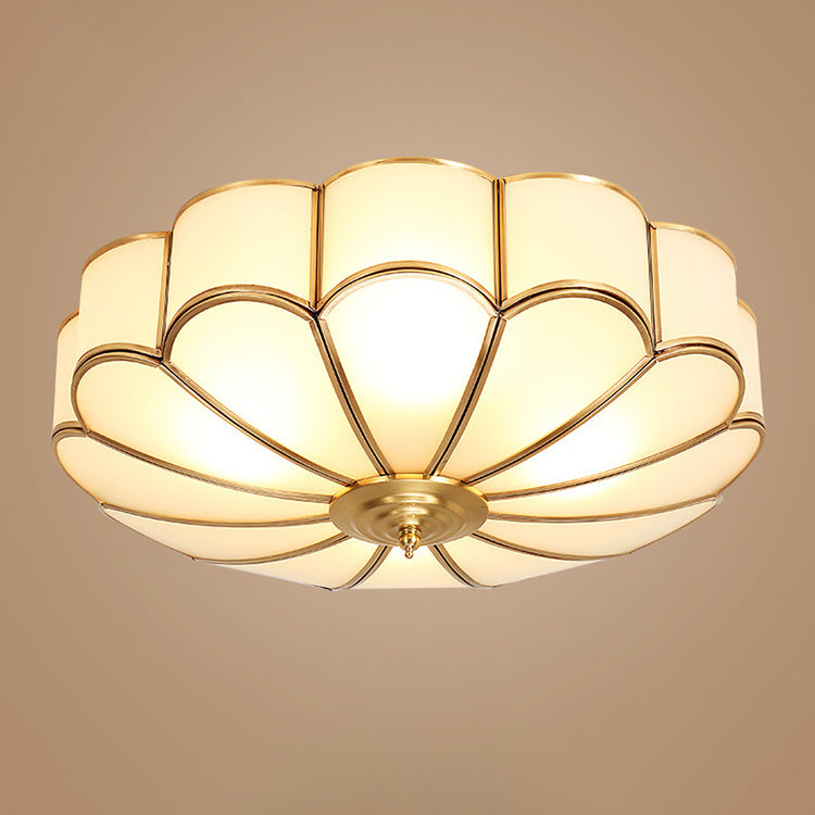 Contemporary Luxury Flower Copper Glass 3/4/6 Light Flush Mount Ceiling Light For Living Room