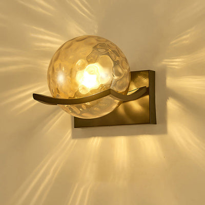 Modern Simplicity Iron Water Pattern Glass Ball Shade 1-Light Wall Sconce Lamp For Bedroom