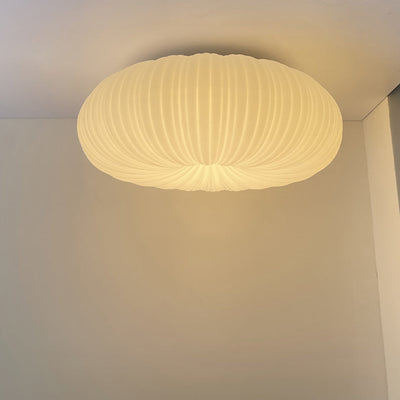 Modern Minimalist PE Pumpkin Shade Hardware LED Flush Mount Ceiling Light For Living Room