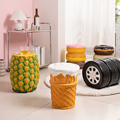 Contemporary Creative Cylindrical Donut Macaroon Pineapple Tire Ice Cream Resin Chair For Living Room