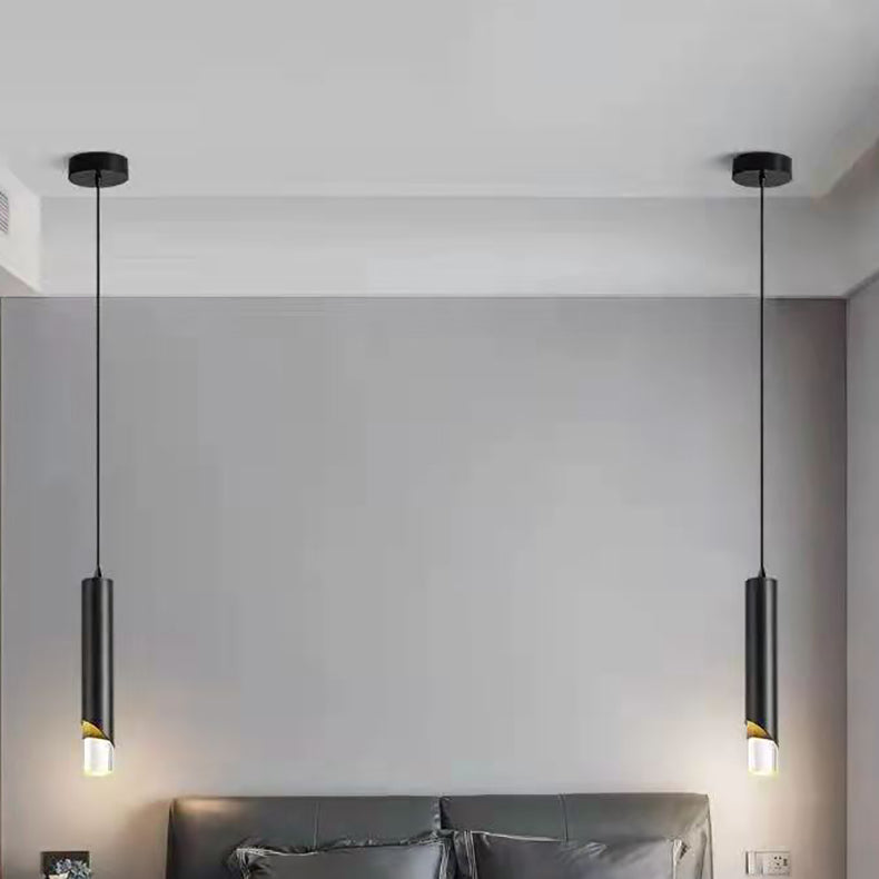 Modern Minimalist Long Cylinder Acrylic Iron LED Pendant Light For Bedroom