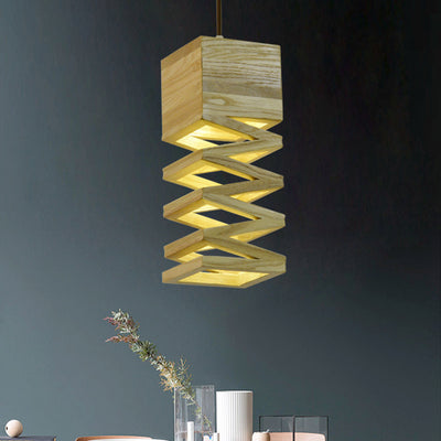 Contemporary Simplicity Geometric Square Wood 1-Light Pendant Light For Dining Room