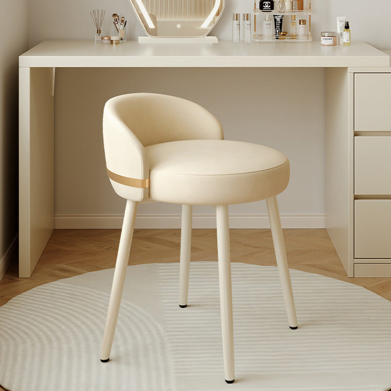 Contemporary Scandinavian Round Leather Swivel Vanity Stool Low Back For Bedroom