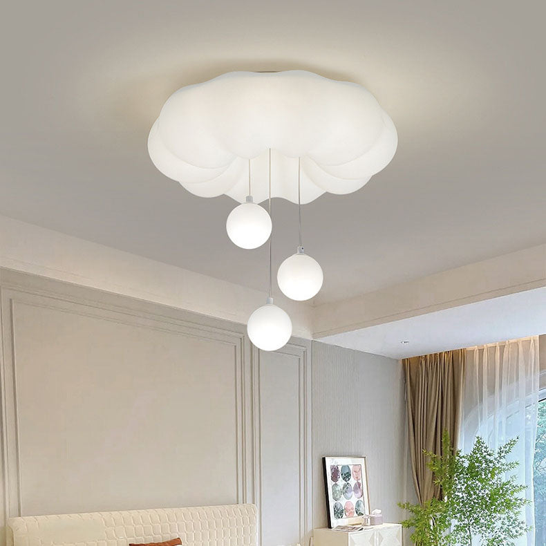 Modern Minimalist Clouds Spherical Bow Iron Plastic LED Flush Mount Ceiling Light For Bedroom