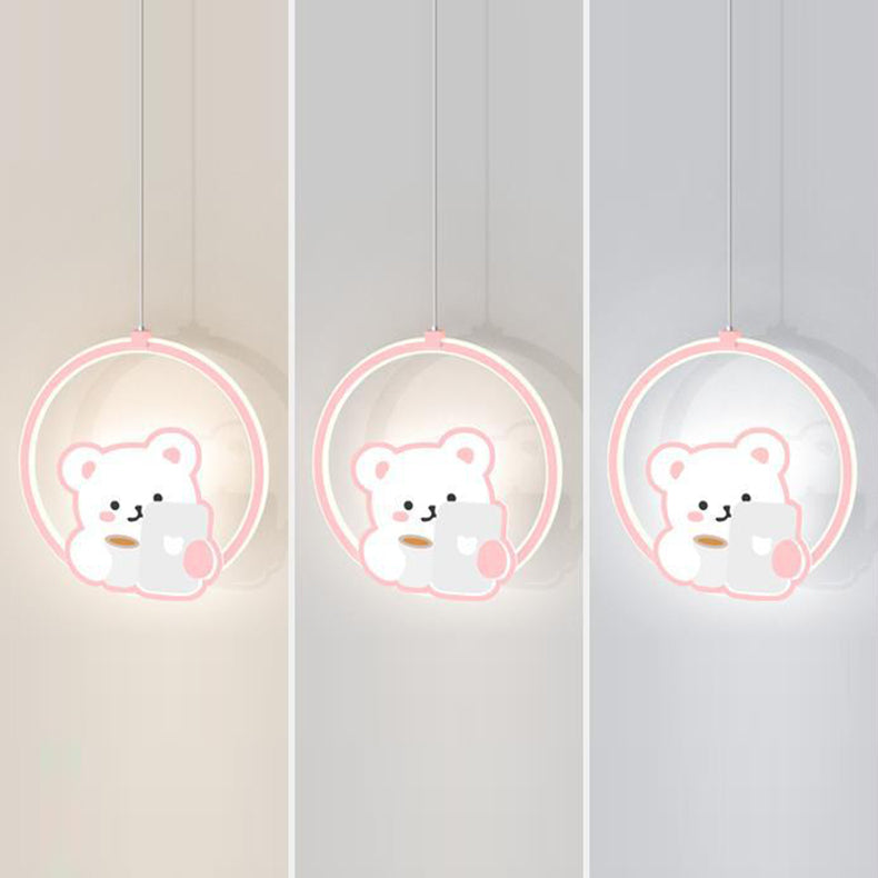 Modern Simplicity Kids Aluminum Iron Acrylic Circle Bear Cow LED Pendant Light For Bedside