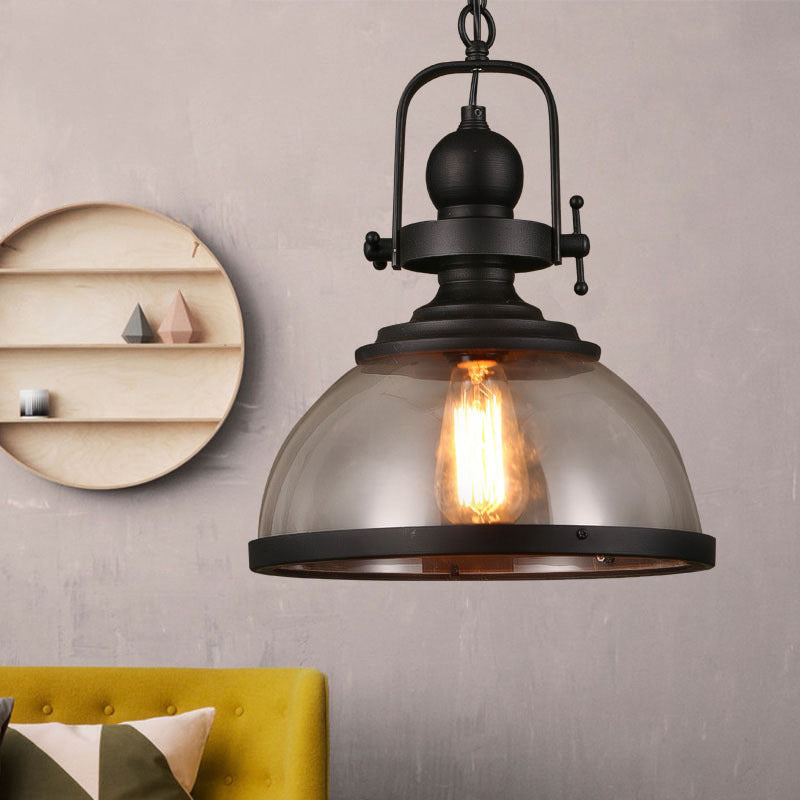 Contemporary Industrial Dome Iron Glass 1-Light Pendant Light For Living Room