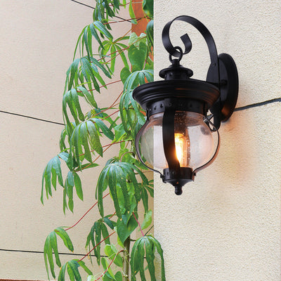 Contemporary Industrial Iron Glass Gourd Shape 1-Light Waterproof Wall Sconce Lamp For Outdoor Patio