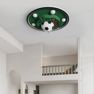 Contemporary Creative Kids Soccer Hardware ABS Acrylic LED Flush Mount Ceiling Light For Bedroom