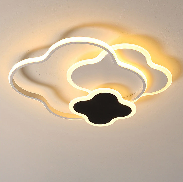 Contemporary Nordic Metal Acrylic Cloud Four-Leaf Clover LED Flush Mount Ceiling Light For Bedroom